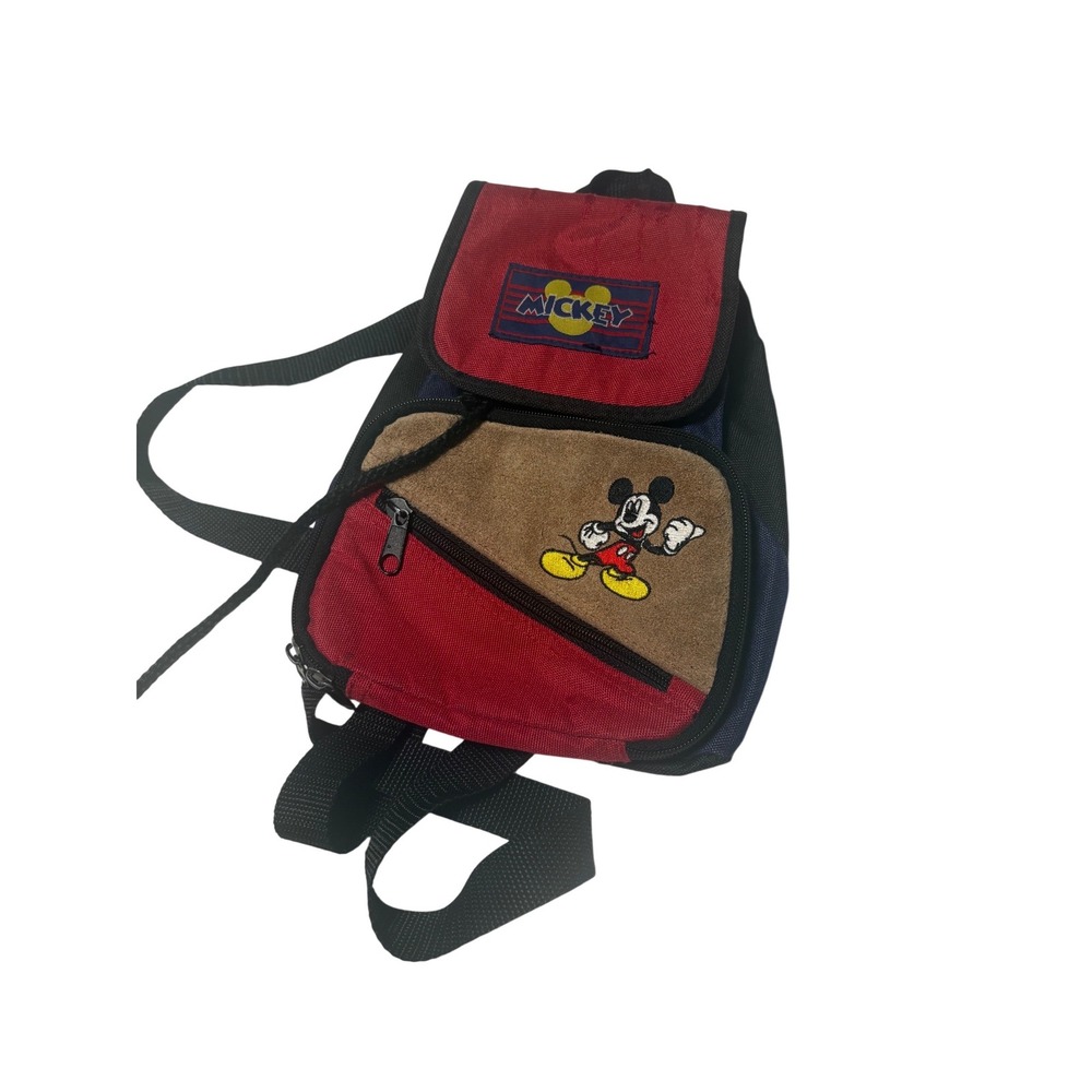 Vintage Mickey Mouse Mini Backpack Colorblock Red Navy Small Crossbody Bag